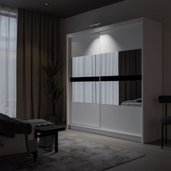White Mirrored Sliding Door Wardrobe 203cm – DERBY - product image 3