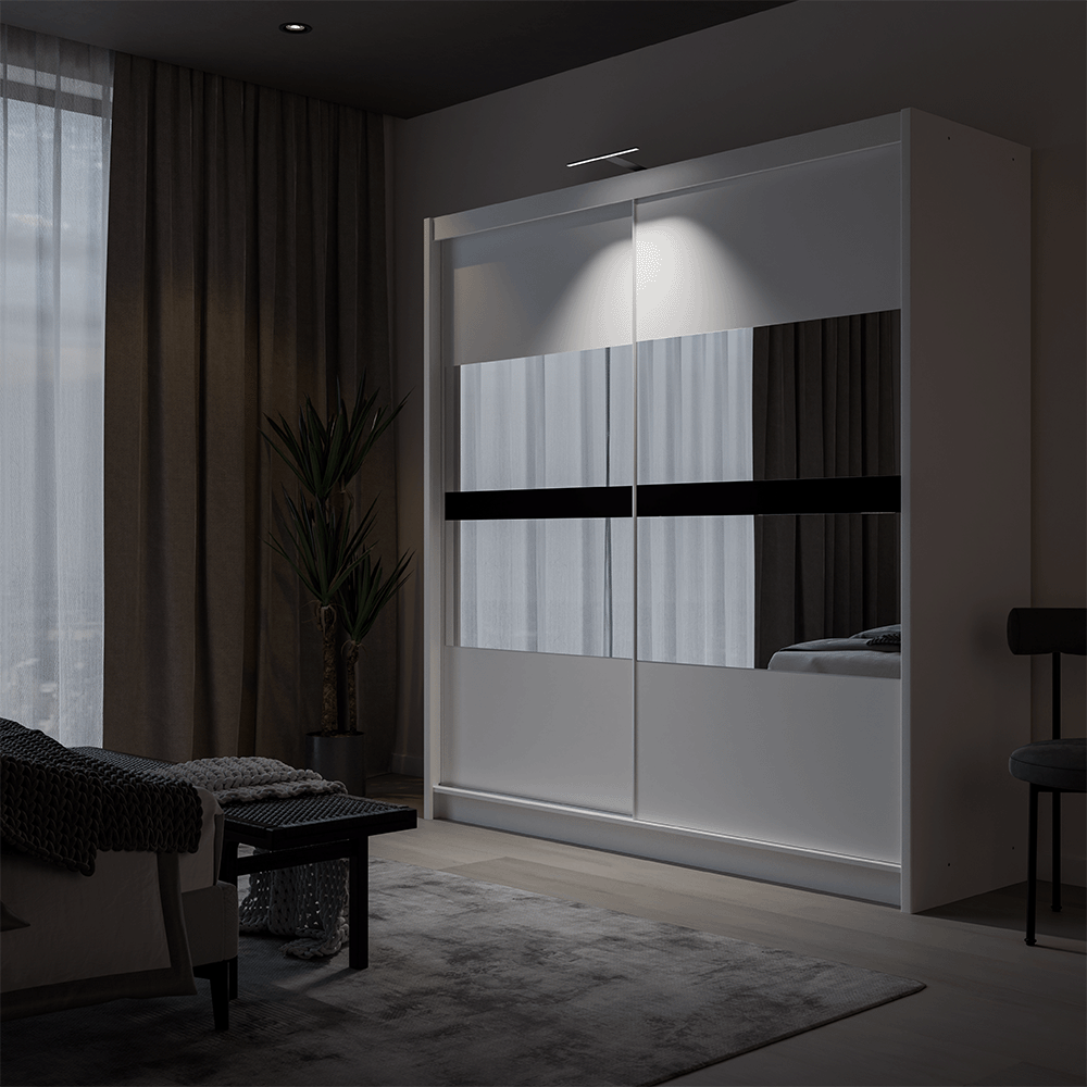 White Mirrored Sliding Door Wardrobe 203cm – DERBY - product image 3