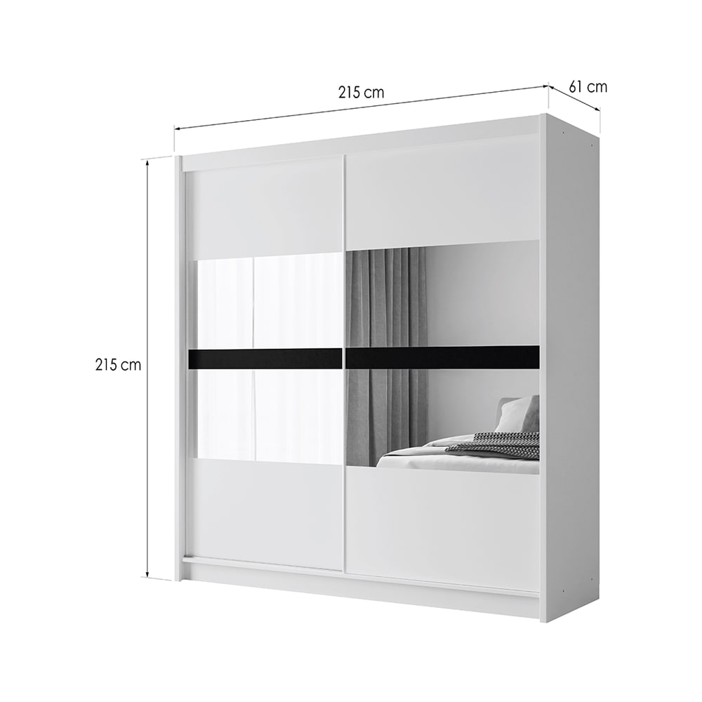 White Mirrored Sliding Door Wardrobe 203cm – DERBY - product image 4