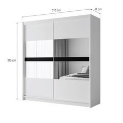 White Mirrored Sliding Door Wardrobe 203cm – DERBY
