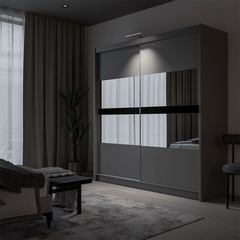 Graphite Mirrored Sliding Door Wardrobe 203cm – DERBY