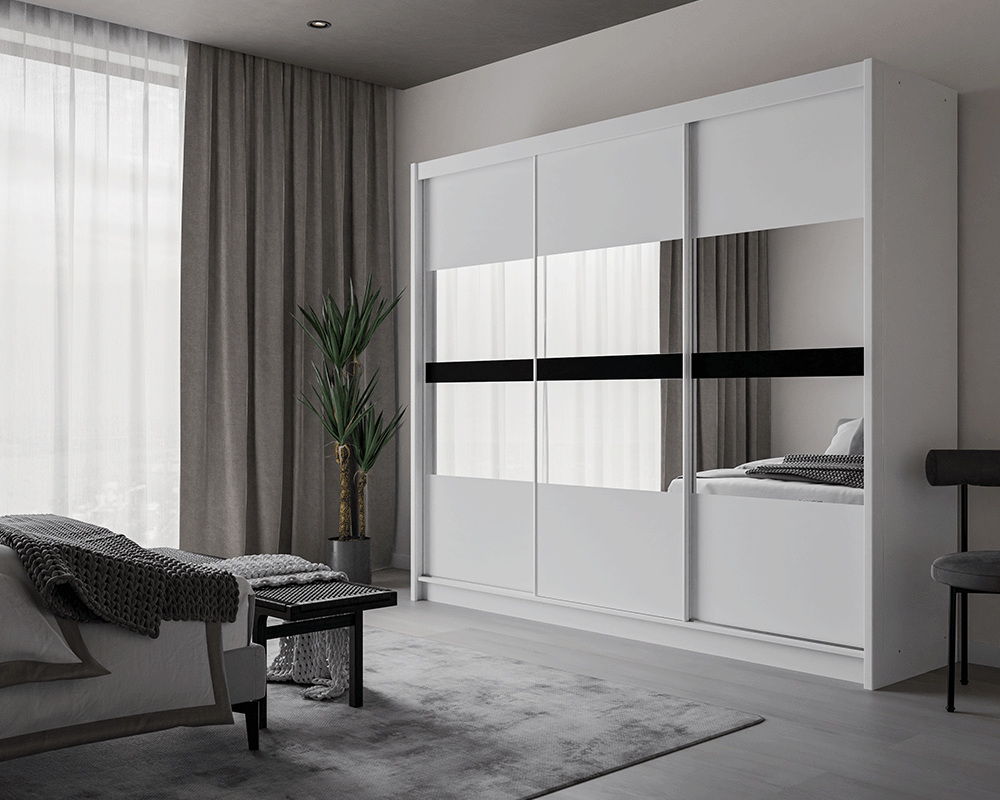 White Mirrored Sliding Door Wardrobe 250cm – DERBY - product image 2