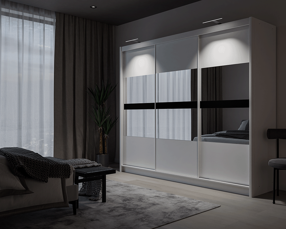 White Mirrored Sliding Door Wardrobe 250cm – DERBY - product image 3