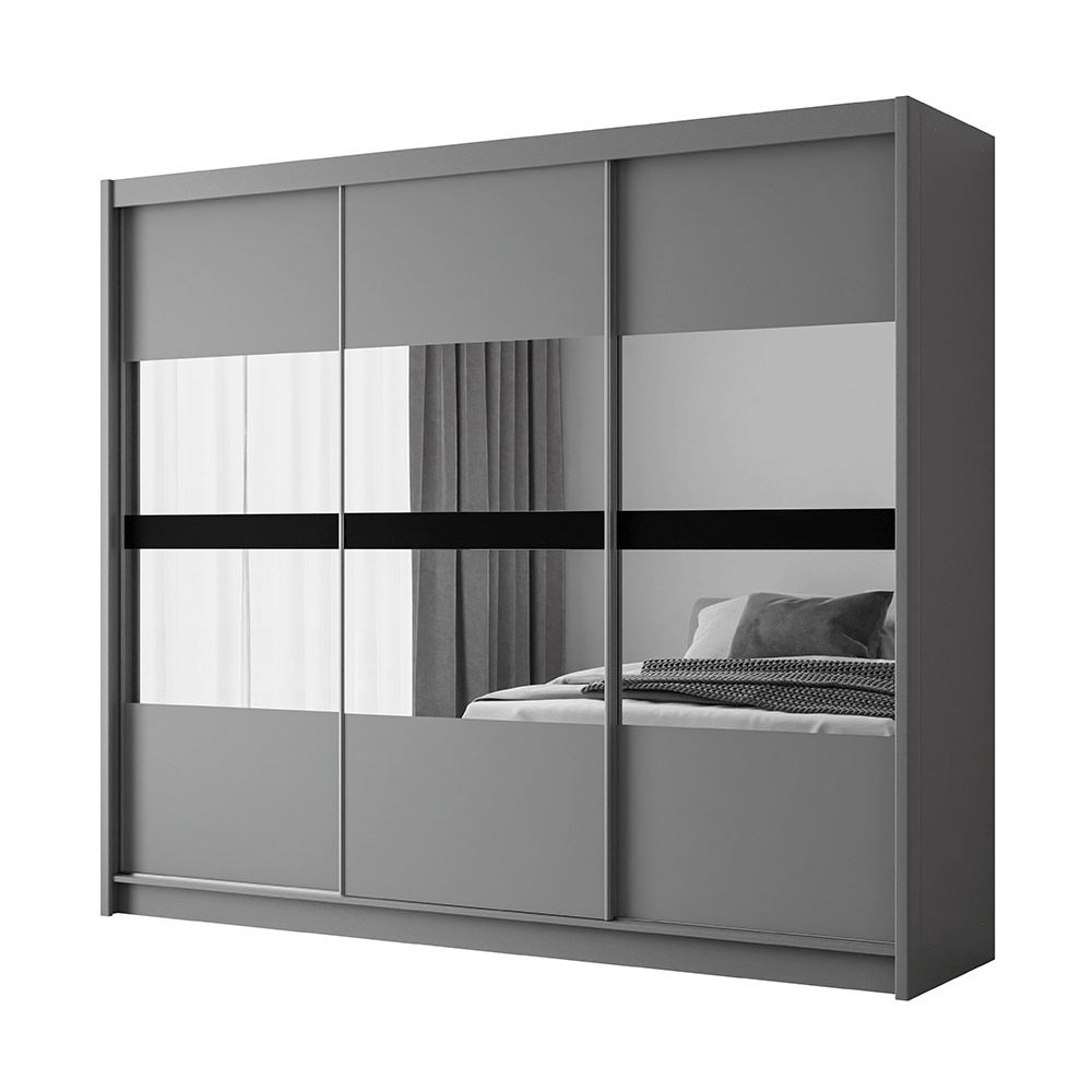 Graphite Mirrored Sliding Door Wardrobe 250cm – DERBY