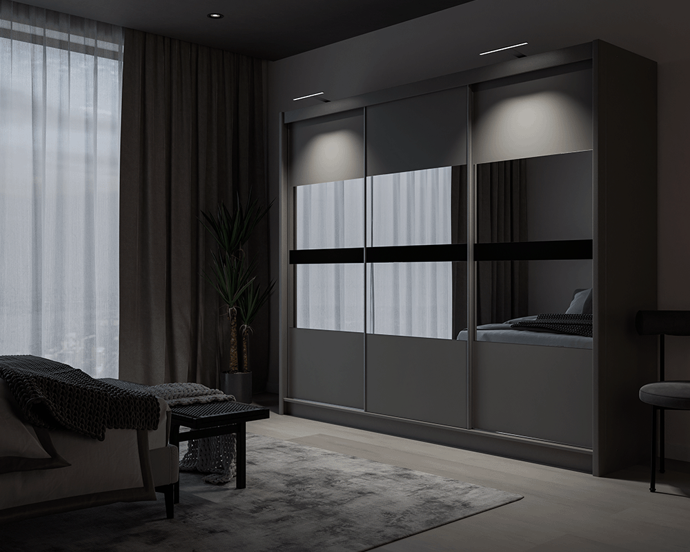 Graphite Mirrored Sliding Door Wardrobe 250cm – DERBY