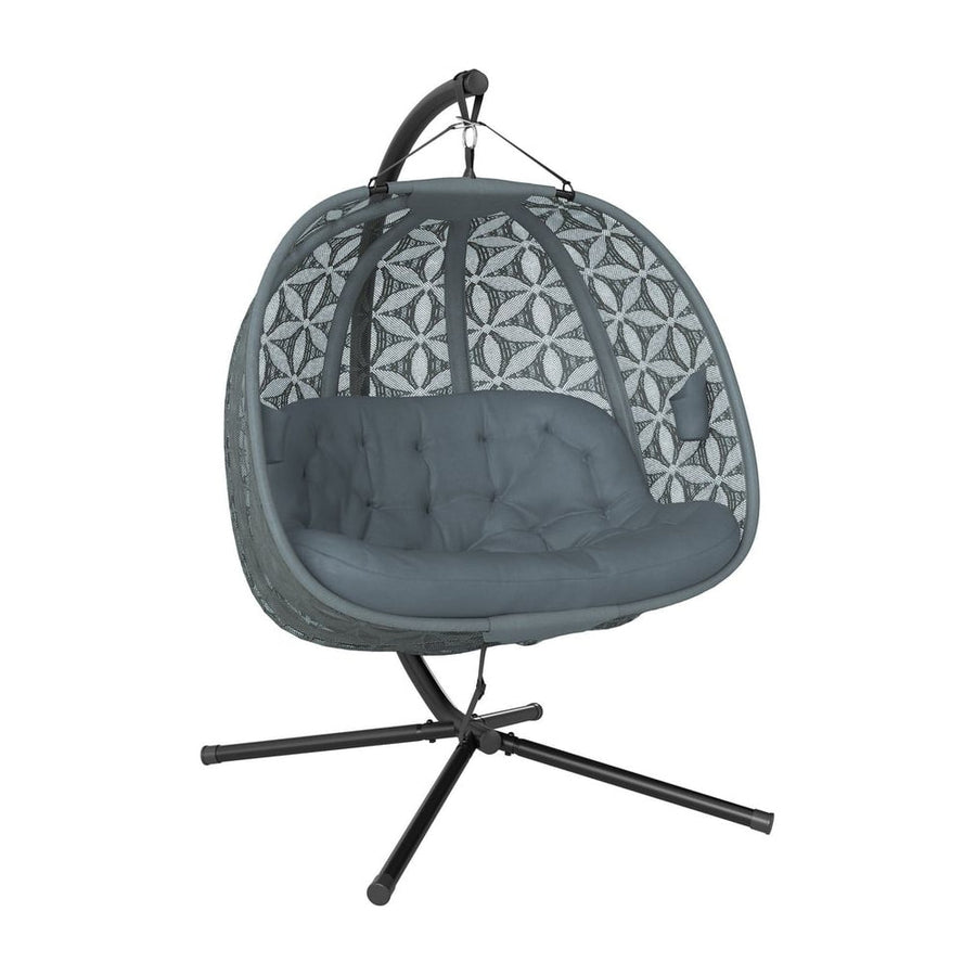 Outsunny Outdoor Double Hanging Chair with Cushion and Cup Holders, Charcoal Grey