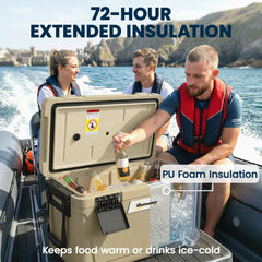 Outsunny 42.6L Insulated Cool Box, Lightweight Portable Ice Cooler with Handle, Lid and Drain Valve, Khaki