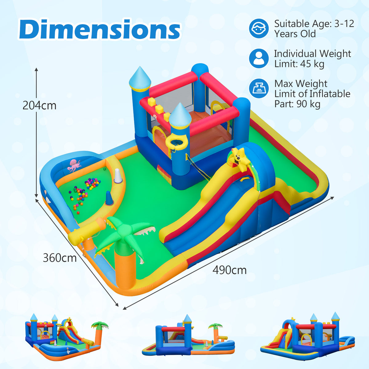 Beach-Themed Inflatable Water Slide with Climbing Wall