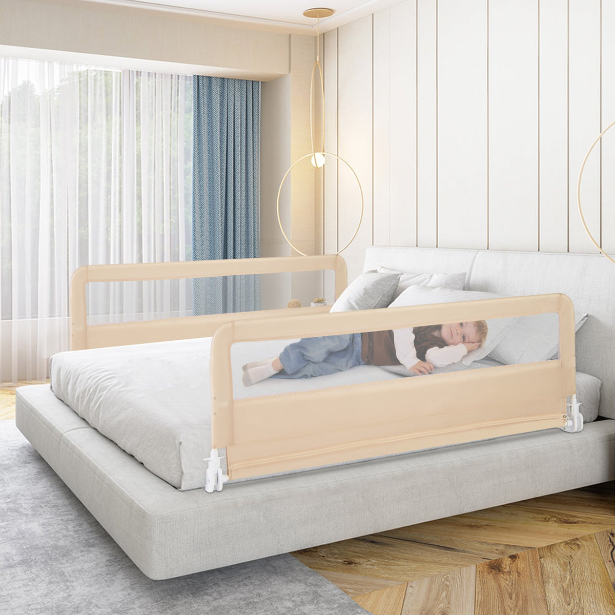 150CM Foldable Baby Bed Rail Guard in Beige, image 3