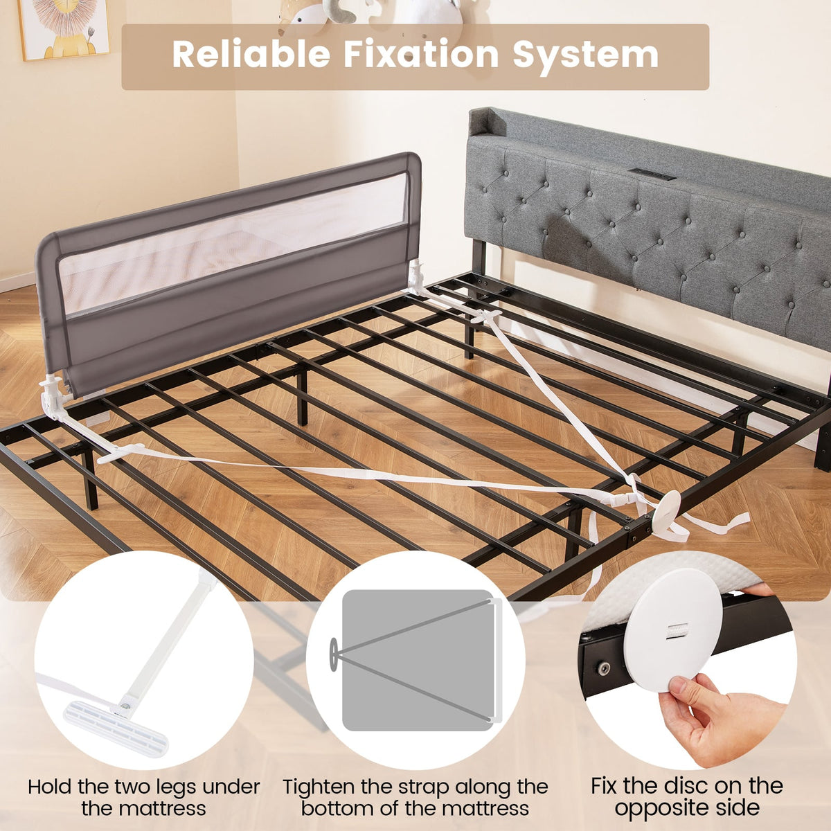 150CM Foldable Baby Bed Rail Guard in Grey, image 7