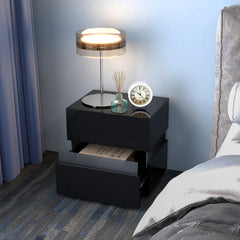 Bedside Table LED Nightstand with 2 Drawers-Black