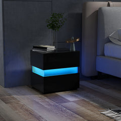 Bedside Table LED Nightstand with 2 Drawers-Black