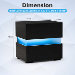 Bedside Table LED Nightstand with 2 Drawers-Black