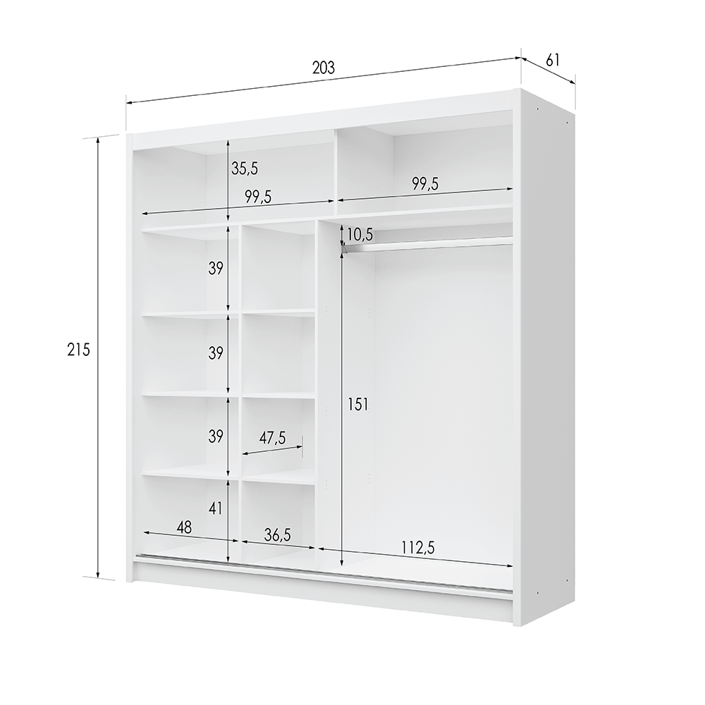Black / Oak Viking Mirrored Sliding Door Wardrobe 203cm – CHESTER 2