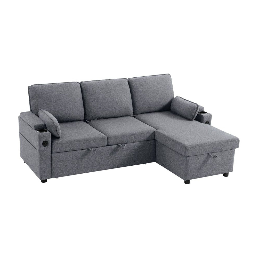HOMCOM Corner Sofa Bed, L Shaped Sleeper Sectional Sofa with Reversible Storage Chaise, Grey