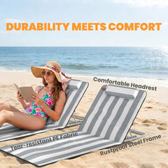 Close up of the garden beach chair mat showing fabric and frame