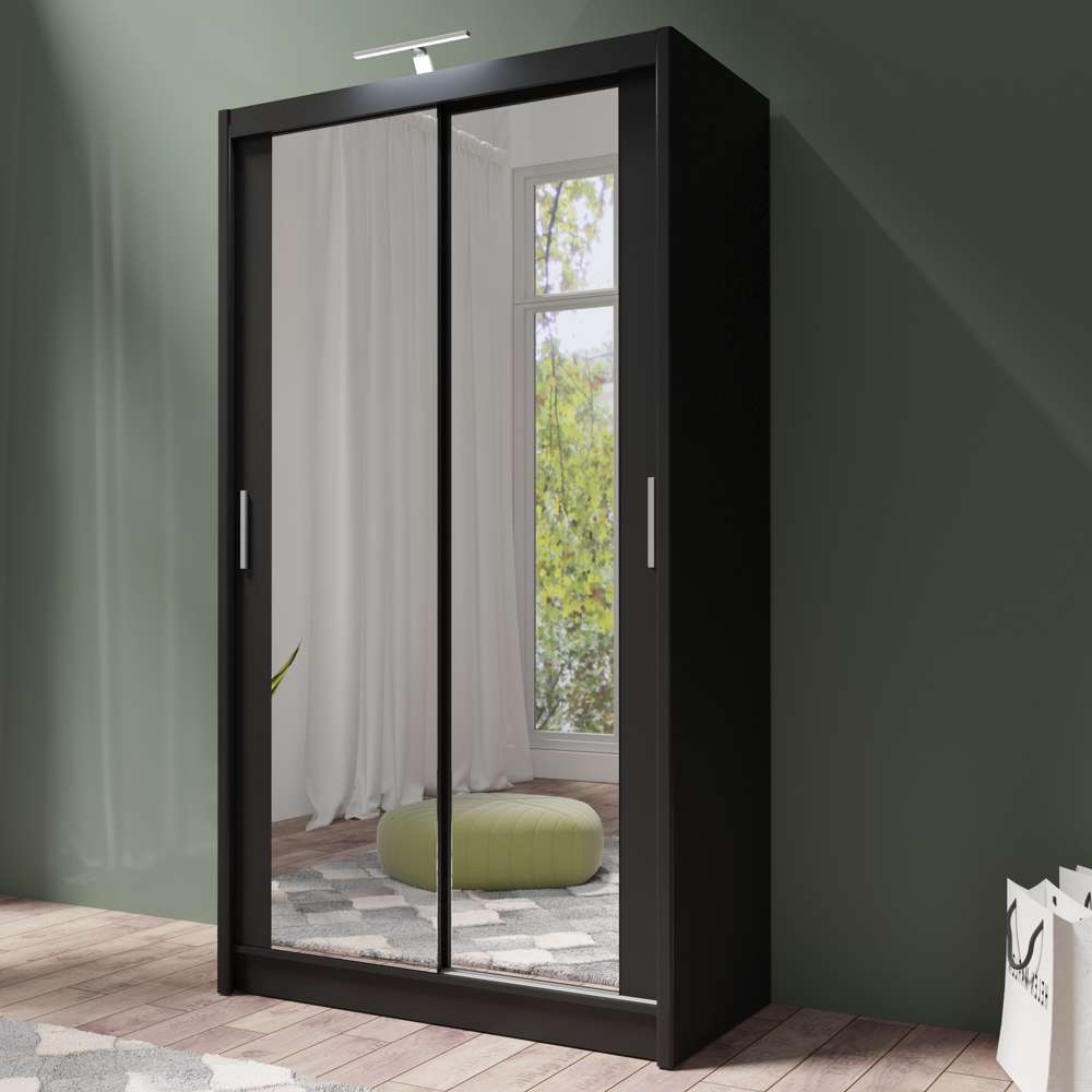 Black Full Mirrored Sliding Door Wardrobe 120cm – ALDRIDGE