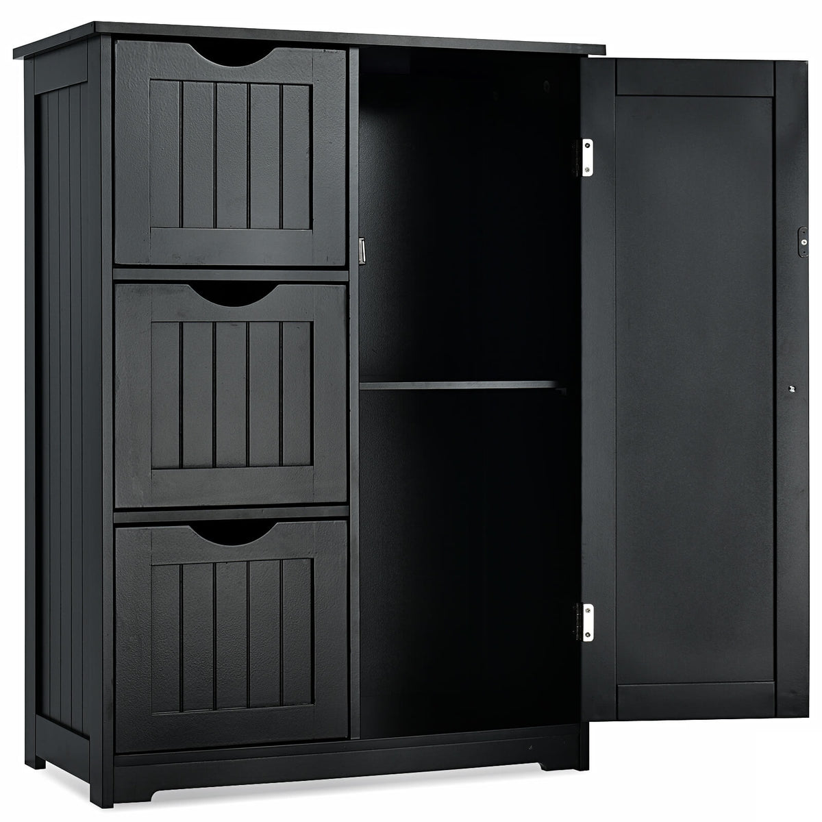 1-Door Freestanding Bathroom Cabinet with 3 Drawers-Black