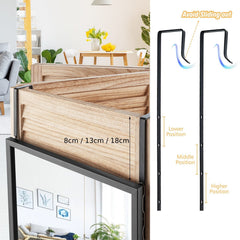 Full Length Wall-Mounted Mirror with Height Adjusting Hooks-Black