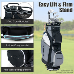 14-Way Lightweight Portable Golf Cart Bag with Cooler Bag