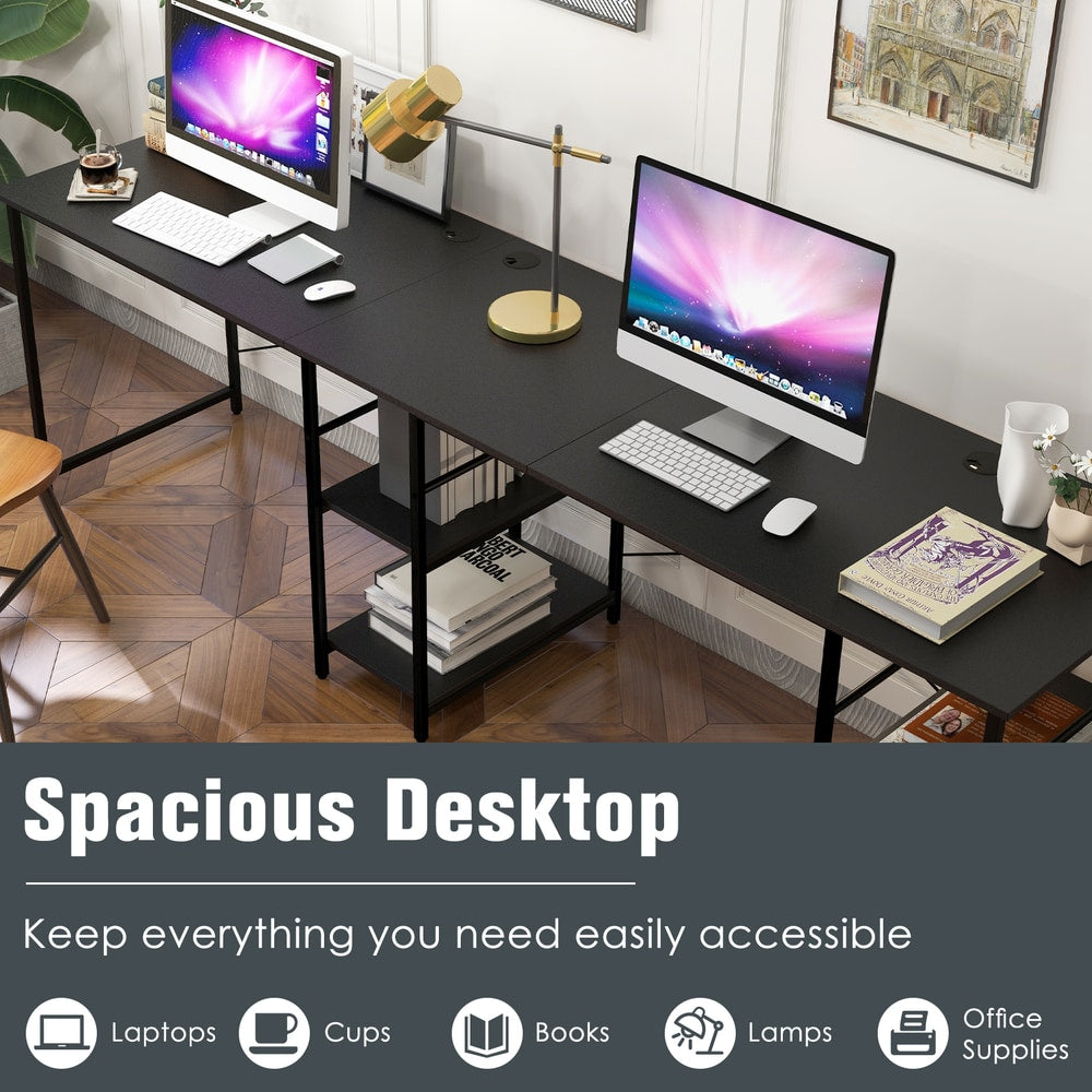 The office desk surface featuring a spacious workspace for various items