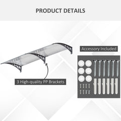 Outsunny Front Door Canopy Outdoor Awning Aluminium Rigid Plastic Polycarbonate Rain Shelter UV Water Rain Resistant 196 x 75cm Clear