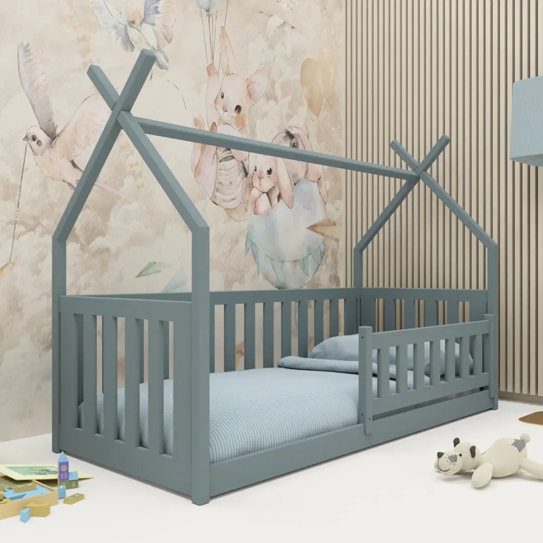 The house frame kids single bed in light blue