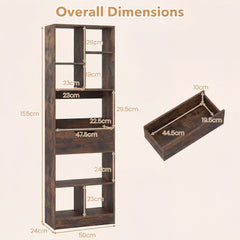 Bookcase with Drawer & 8 Open Cubes and Anti-Toppling Kits for Office Study-Rustic Brown