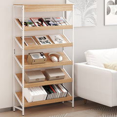 6 Tier Bookshelf with Heavy-Duty Metal Frame for Living Room-Natural