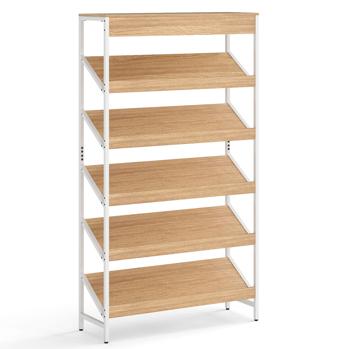6 Tier Bookshelf with Heavy-Duty Metal Frame for Living Room-Natural