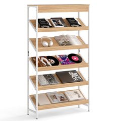 6 Tier Bookshelf with Heavy-Duty Metal Frame for Living Room-Natural