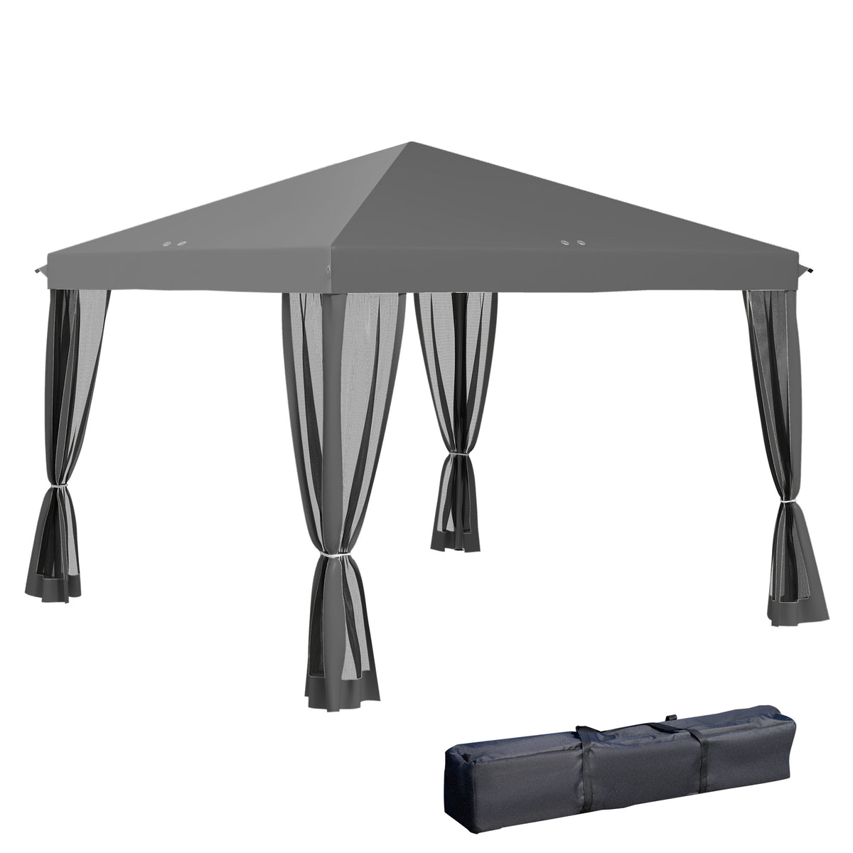 Outsunny 3 x 3 m Pop Up Gazebo, 420D Garden Tent Canopy with Removable Mesh Sidewall Netting, Carry Bag for Garden Patio Outdoor, Light Grey