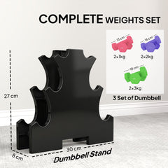 SPORTNOW Hex Dumbbells Set with Dumbbell Rack, Hand Weights for Strength Training Weight Lifting, 2 x 1kg, 2 x 2kg, 2 x 3kg