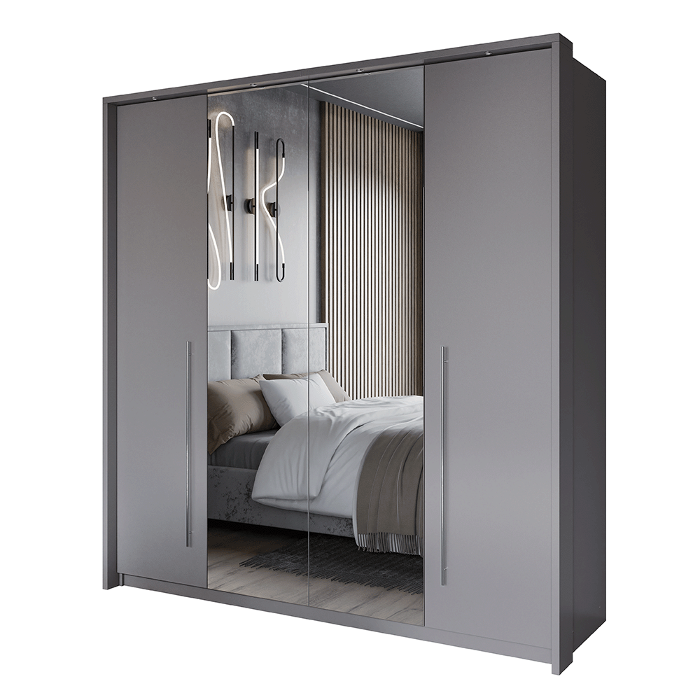 Grey Mirrored Folding Sliding Door Wardrobe 209cm – DUNHAM
