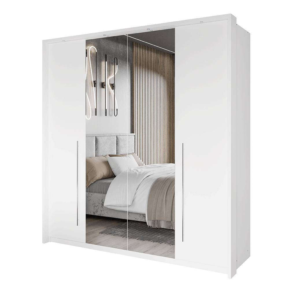 White Mirrored Folding Sliding Door Wardrobe 209cm – DUNHAM