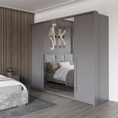 Grey Mirrored Folding Sliding Door Wardrobe 255cm – DUNHAM