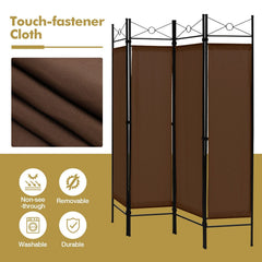 6 Feet 4-Panel Light Weight Room Divider with Polyester Cloth-Brown