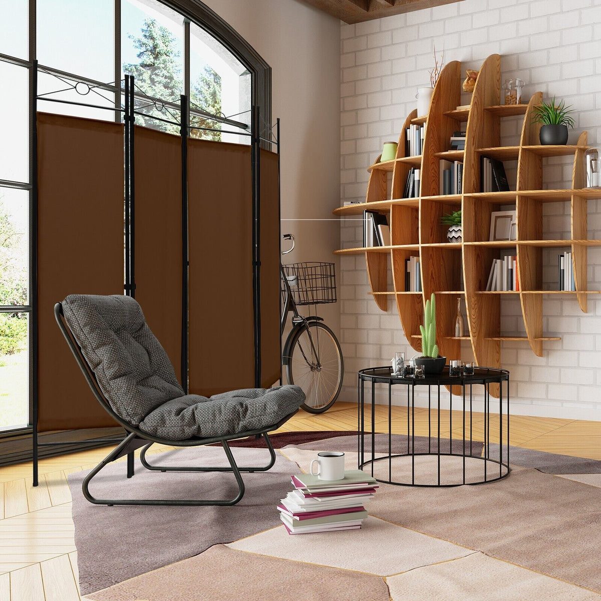 6 Feet 4-Panel Light Weight Room Divider with Polyester Cloth-Brown
