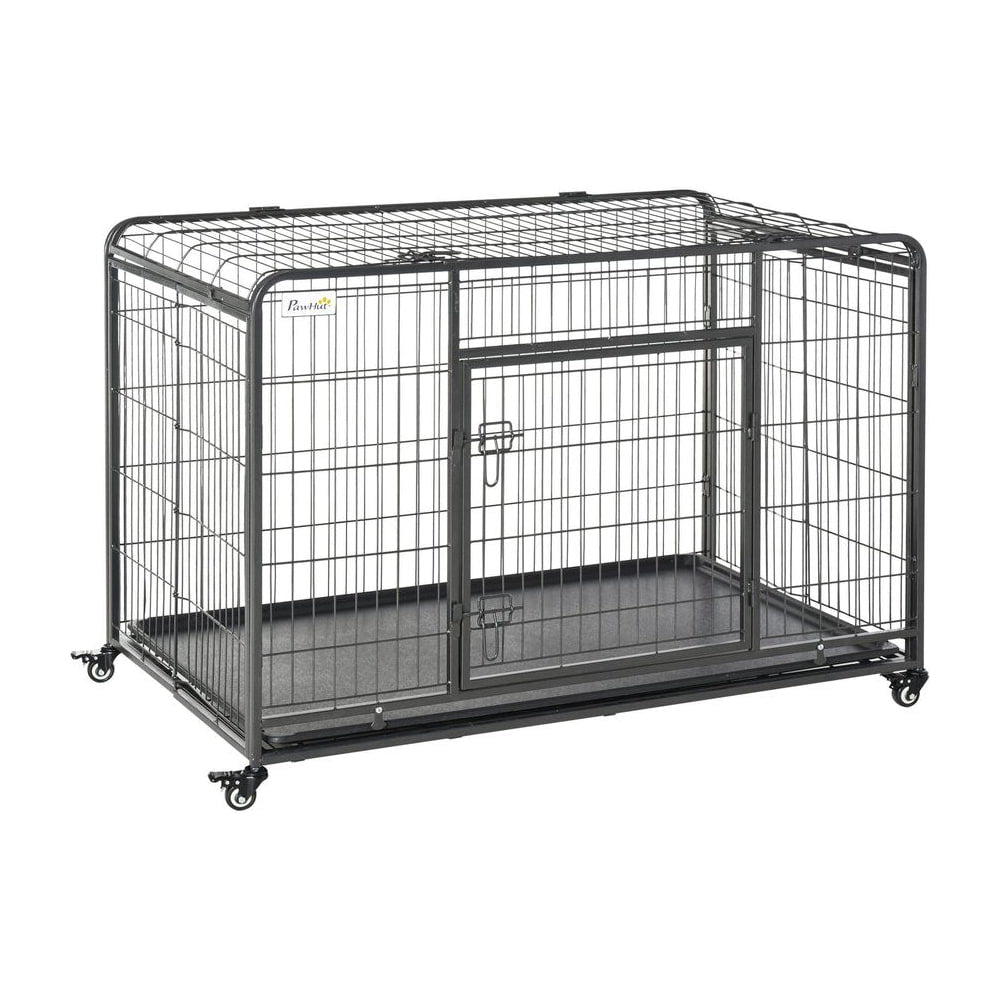 PawHut Metal Dog Cage Kennel Locking Door & Wheels Removable Tray Openable Top For Extra Large Pets 125 x 76 x 81 cm