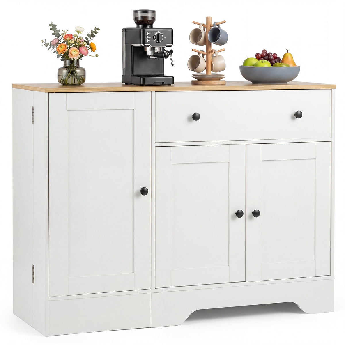 Buffet Cabinet with Storage with 3 Doors Drawers and Shelves-White