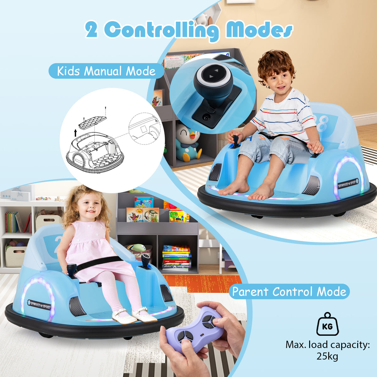 6V Kids Ride on Battery Powered Bumping Car with Flashing LED Lights-Navy