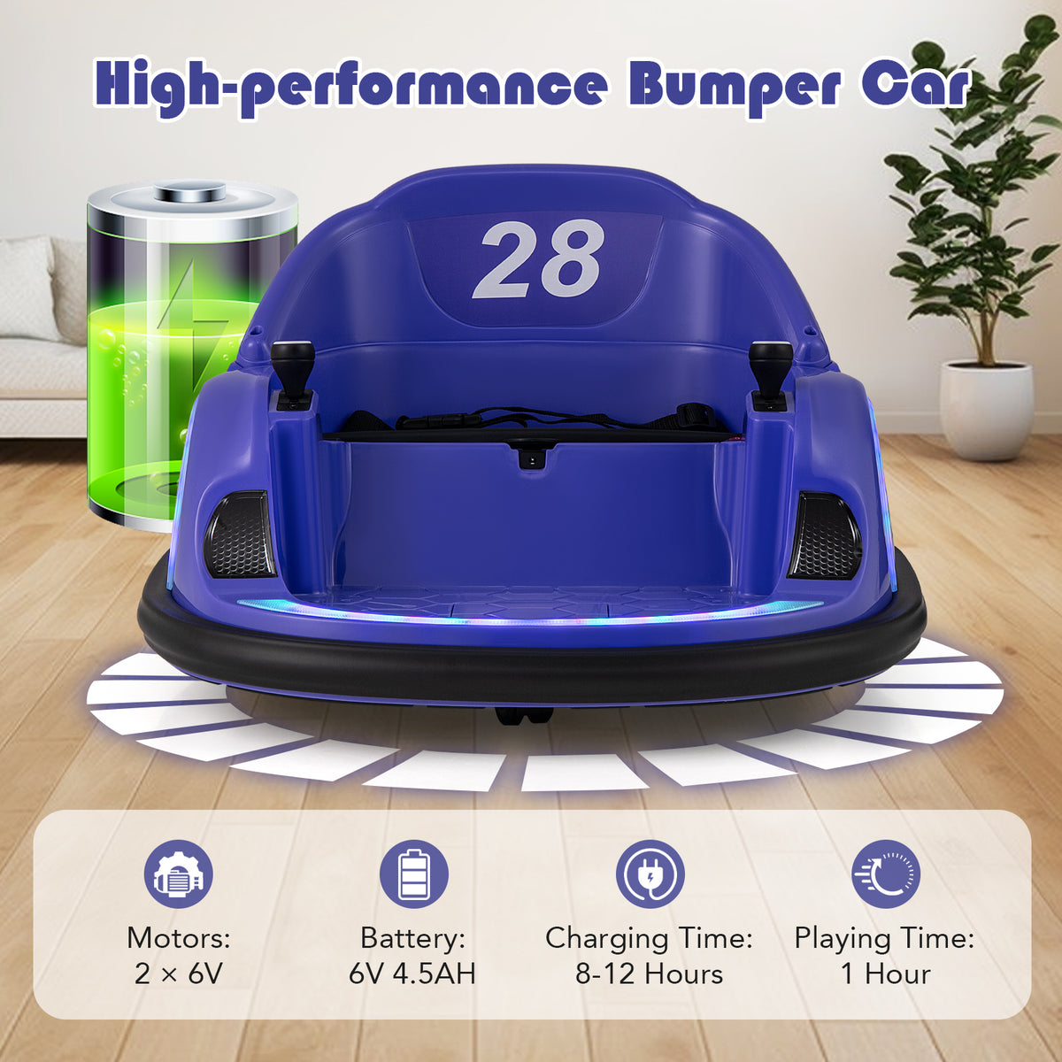 6V Kids Ride on Battery Powered Bumping Car with Flashing LED Lights-Purple