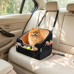 PawHut Dog Car Seat, Detachable Washable Dog Booster Seat with Thick Cushion, Seat Belt, Pockets for Small Under 10kg, Brown