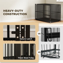 PawHut Heavy Duty Dog Crate, Dog Cage with Wheels for Extra Large Breeds, Metal Pet Kennel with Removable Tray