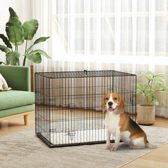 PawHut Foldable Dog Crate with 2 Doors with Tray, Soft Cushion, for Large Medium Dogs, 91 x 62 x 68, Black