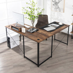 Reversible Corner Study Workstation and Writing Desk in Rustic Brown