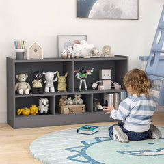2-Tier Wooden Kids Bookcase with 5 Compartments for Playroom Study-Grey