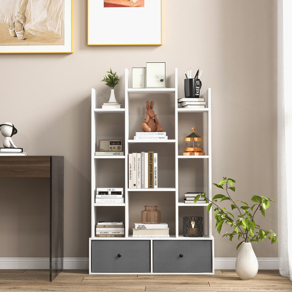 12-Tier Wooden Bookshelf in White