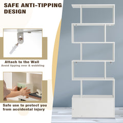 The white bookcase with cabinet shown with safety anti-tipping design details