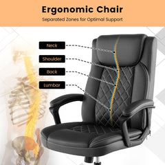 The office chair highlighting the ergonomic support zones for the spine